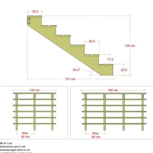 Clearance Plus Terrassetrappe 6 trin 105x151 cm 34,2°  180 cm