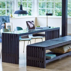 Rustik Trallebænk Design med hylde sort 138x49x45cm