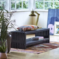 Rustik Trallebænk Design med hylde sort 138x49x45cm