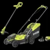 Online Ryobi kombisæt 18V ONE+ plæneklipper/græstrimmer 4,0Ah batteri og lader