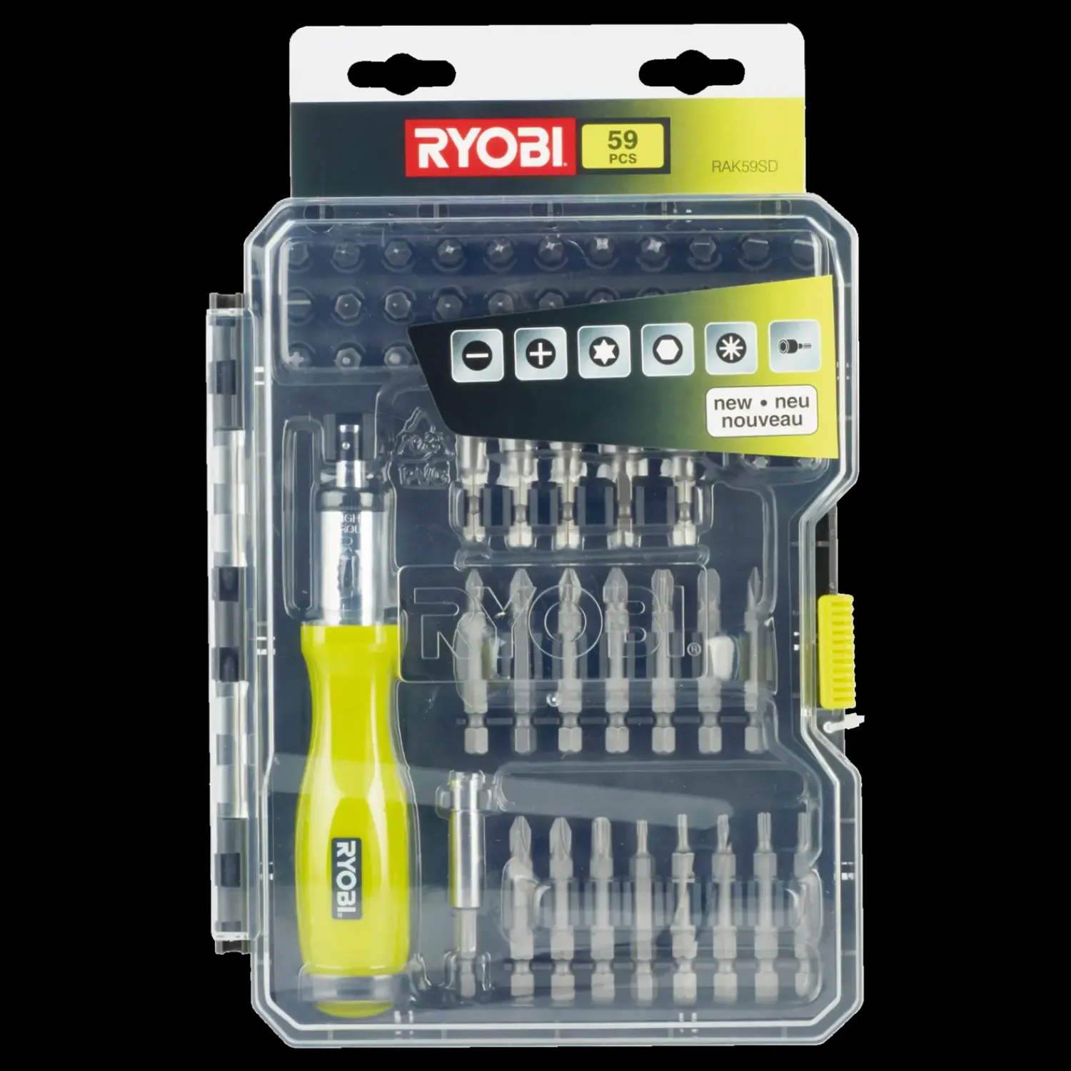 Ryobi Bits- Og Bitssæt^RAK59SD bitssæt m/skruetrækkerhåndtag - 59 dele