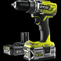 Clearance Ryobi R18DD3-252T akku bore-/skruemaskine 1x2,0+1x5,0 Ah 18V ONE+ inkl. 17 dele tilbehør