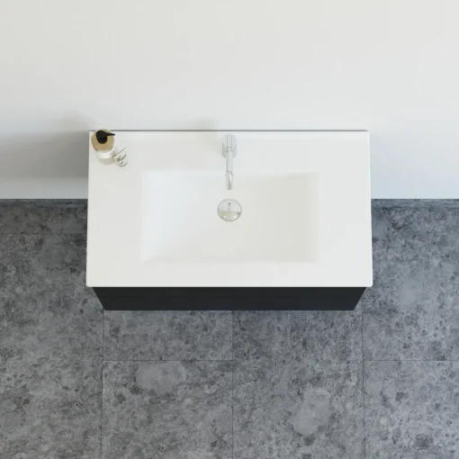 Bademiljøer^Scanbad Aria badmøbel m/vask, 2 skuffer, push open, sort eg 81 cm