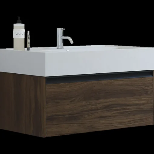 Bademiljøer^Scanbad badmøbel m/Asyre vask/højre, 1 skuffe, brun eg 81 cm