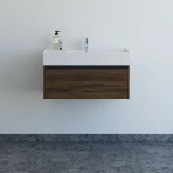 Bademiljøer^Scanbad badmøbel m/Asyre vask/højre, 1 skuffe, brun eg 81 cm
