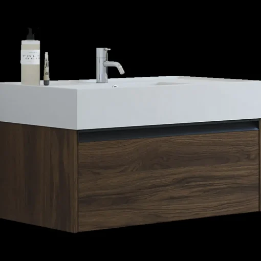 Bademiljøer^Scanbad badmøbel m/Asyre vask/højre, 1 skuffe, brun eg 81 cm