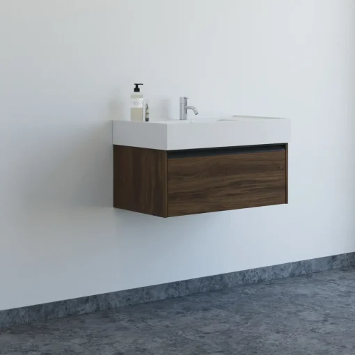 Bademiljøer^Scanbad badmøbel m/Asyre vask/højre, 1 skuffe, brun eg 81 cm