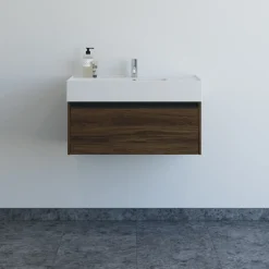 Bademiljøer^Scanbad badmøbel m/Asyre vask/højre, 1 skuffe, brun eg 81 cm