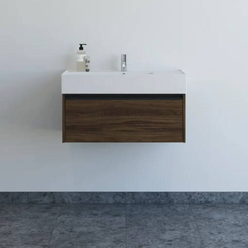 Bademiljøer^Scanbad badmøbel m/Asyre vask/højre, 1 skuffe, brun eg 81 cm