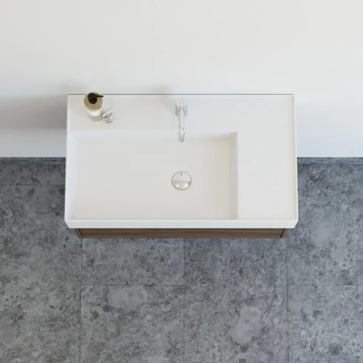 Bademiljøer^Scanbad badmøbel m/Asyre vask/højre, 1 skuffe, brun eg 81 cm