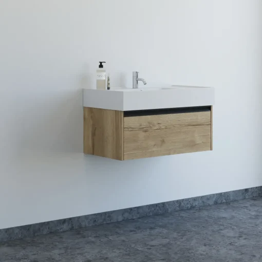 Hot Scanbad badmøbel m/Asyre vask/venstre, 1 skuffe, natur eg 81 cm