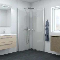 Sale Scanbad brusedør halvrund satin/klart glas model 90