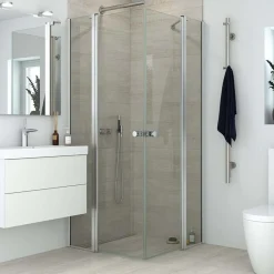 Scanbad Brusedøre Og Brusevægge^brusehjørne m/fastvæg og svingdør 200x89 cm satin/klar