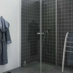 Online Scanbad brusehjørne m/svingdør 200x80 cm satin/klar glas