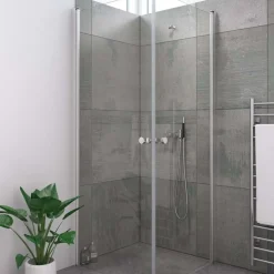 Online Scanbad brusehjørne m/svingdør 200x80 cm satin/klar glas