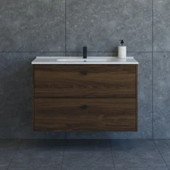 Bademiljøer^Scanbad Delta badmøbel m/Karat vask, 2 skuffer, brun eg 100 cm