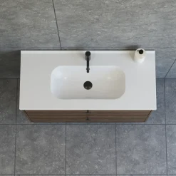 Bademiljøer^Scanbad Delta badmøbel m/Karat vask, 2 skuffer, brun eg 100 cm