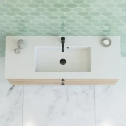 Bademiljøer^Scanbad Delta badmøbel m/Micca vask m/skuffer, varm eg 120 cm