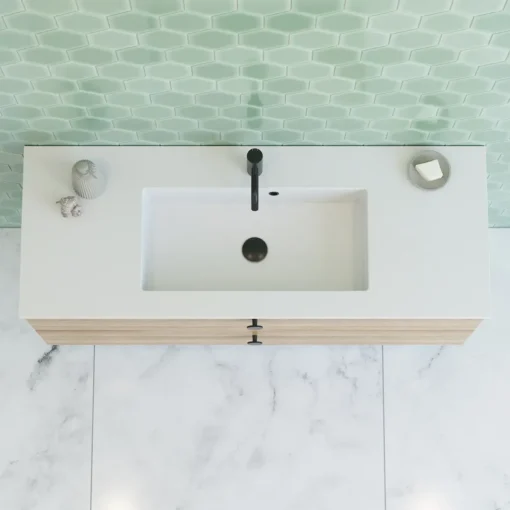 Bademiljøer^Scanbad Delta badmøbel m/Micca vask m/skuffer, varm eg 120 cm
