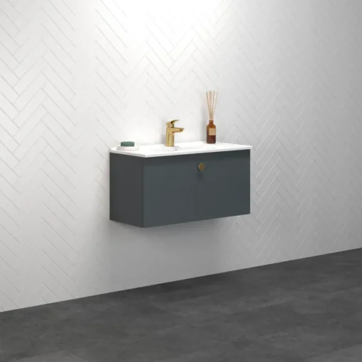 Discount Scanbad Multo vaskeskab m/porcelænsvaskvask 81x59,4x36 cm mat grå