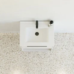 Outlet Scanbad NOW vaskeskab m/én skuffe og åbent rum 65,8x81x45,5 cm mat sand stribet front