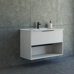 Vaskeskabe^Scanbad NOW vaskeskab m/én skuffe og åbent rum 65,8x101x45,5 cm mat sand glat front