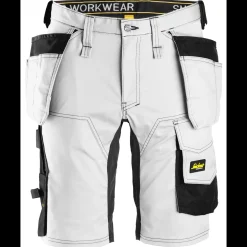 Online Snickers Allroundwork arbejdsshorts med hylsterlommer stretch hvid/sort str. 54
