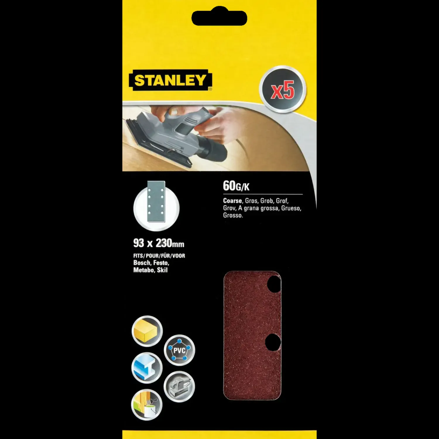 Sliberondeller Og Slibeark^Stanley White Alox K40 slibeark 93x230 mm 5 stk
