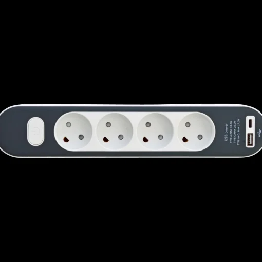 4-stikdåse med ledning og USB A+C 1,4m